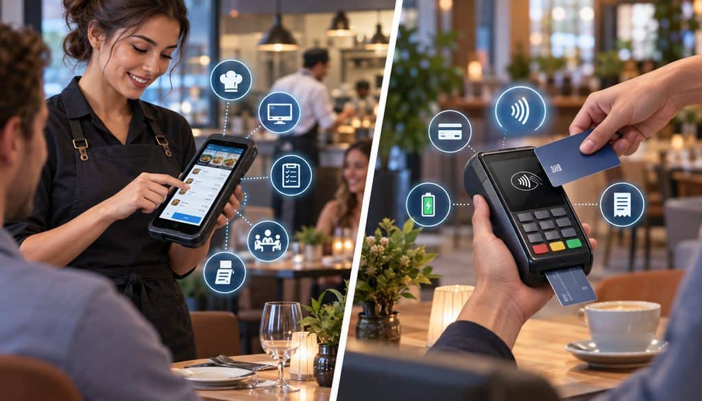Integrated handheld POS and standalone wireless payment terminals in a restaurant